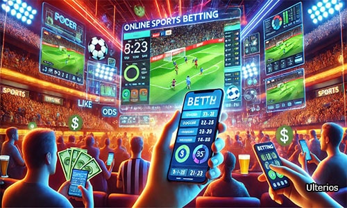 Online Sports Betting with person holding Smartphone